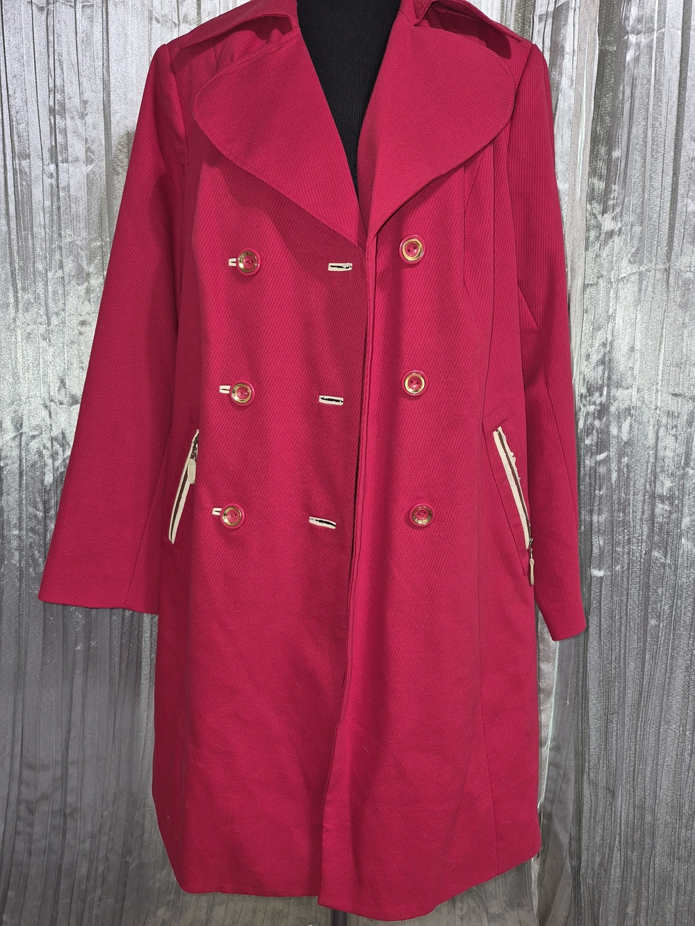 NWT Lane Bryant Bright Red Double-Breasted Peacoat with Gold Accents